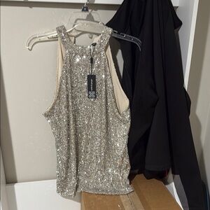 Cable & Gauge Silver Sequin Sleeveless Tank Top